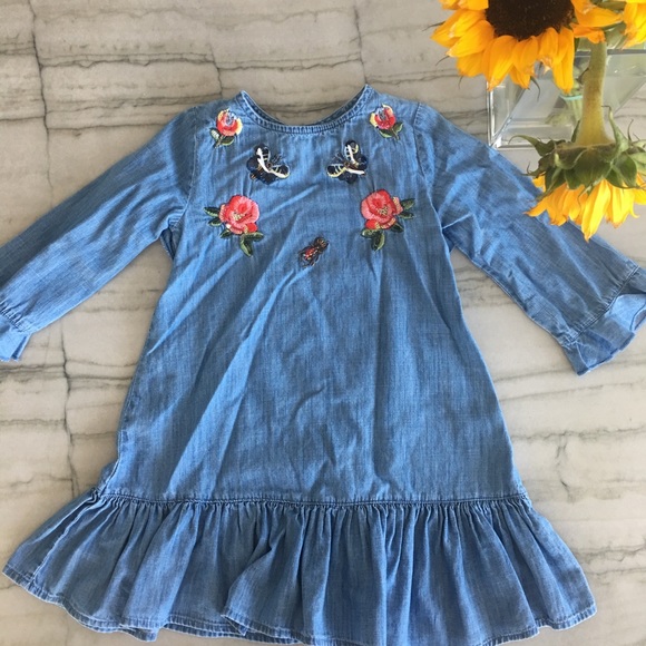 Zara Girls: Beaded/ Embroidered Chambray Dress - Picture 1 of 6
